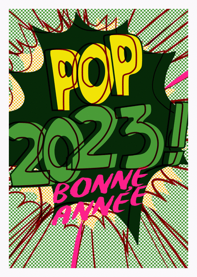 Carte Bonne année 2023 pop art vert Carte de voeux originale pour 2023