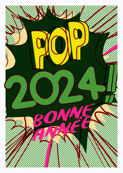 Carte Bonne année 2024 pop art vert Carte de voeux originale pour 2024