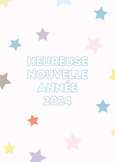 Carte Heureuse nouvelle année 2024 étoiles multicolores Carte de voeux humour 2024