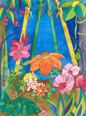 Carte Petite fille au milieu des fleurs Carte de nature