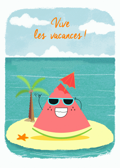 Carte  postale les vacances de pastèque Carte postale de Juillet et d'été