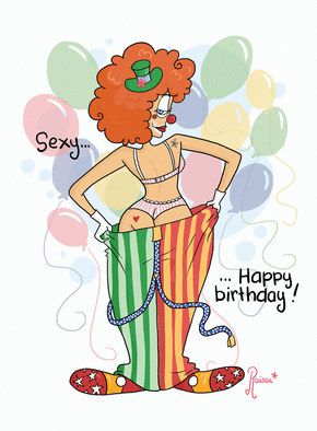 Carte Sexy Happy birthday du clown Invitation anniversaire humour