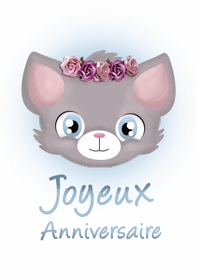 Carte  anniversaire chat avec couronne de fleur Carte anniversaire enfant