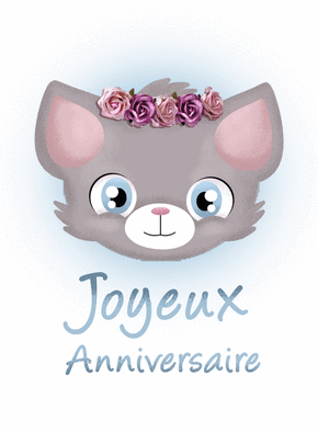 Carte  anniversaire chat avec couronne de fleur Carte anniversaire enfant