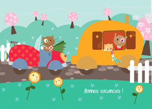 Carte Vacances de la famille chat Carte postale de Juillet et d'été