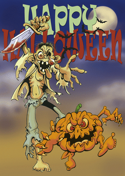 Carte Zombie et citrouille maléfique Carte halloween