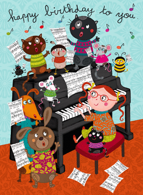 Carte Happy birthday de la chorale des animaux Carte joyeux anniversaire en plusieurs langues