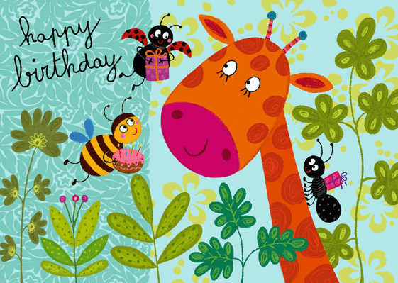 Carte Happy birthday la girafe Carte joyeux anniversaire en plusieurs langues