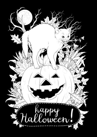 Carte Chaton sur une citrouille d`Halloween Carte Halloween pour enfant