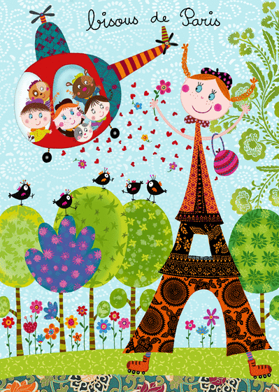 Carte Bisous de Paris en Hélico Carte postale de Paris