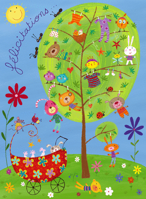 Carte Félicitations avec l`arbre à doudous Carte de félicitations pour une naissance