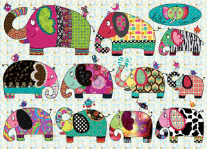 Carte Bande d`éléphants multicolores Carte d'animaux