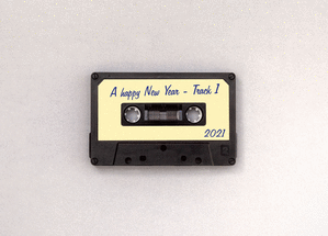 Carte Happy New Year 2022 sur une cassette Carte de voeux retro 2022