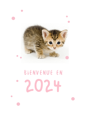 Carte Bienvenue en 2024 petit chaton Carte de voeux 2024 chat mignon
