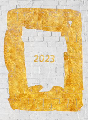 Carte nouvelle année 2023 dorée sur un mur Carte de voeux entreprise bâtiment 2023