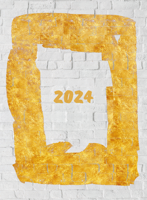 Carte Nouvelle année 2024 dorée sur un mur Carte de voeux entreprise bâtiment 2024