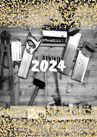 Carte Des outils pour la nouvelle année 2024  Carte de voeux entreprise bâtiment 2024