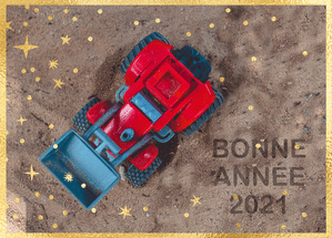 Carte Tractopelle rouge et Bonne année 2021 Carte de voeux entreprise bâtiment 2021