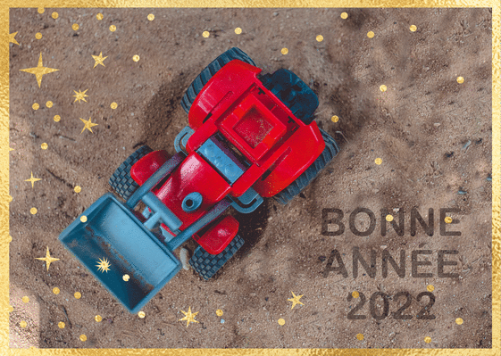 Carte Tractopelle rouge et Bonne année 2022 Carte de voeux entreprise bâtiment 2022