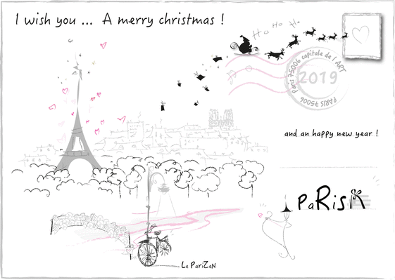 Carte  postale de Noël parisienne Carte de Noël minimaliste