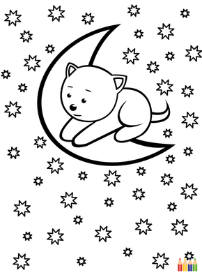 Carte Coloriage chaton sur la lune Carte coloriage