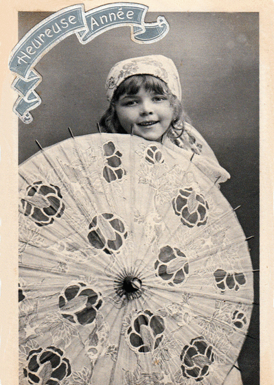 Carte Petite fille Heureuse année vintage Carte de voeux retro 2024