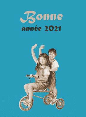 Carte bonne année 2022 tricycle vintage Carte de voeux retro 2022