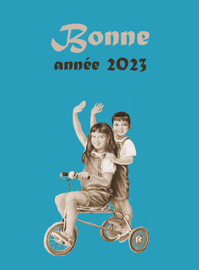 Carte bonne année 2023 tricycle vintage Carte de voeux retro 2023