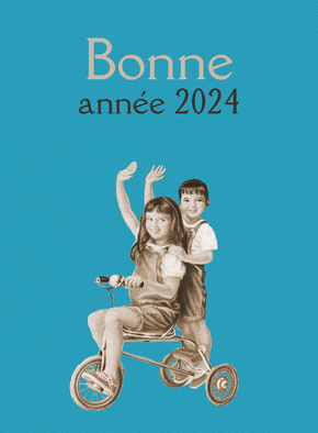 Carte Bonne année 2024 tricycle vintage Carte de voeux retro 2024
