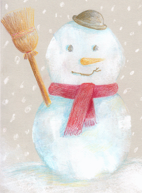 Carte Bonhomme de neige aux crayons de couleur Carte de Février et d'hiver