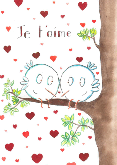 Carte Deux petits oiseaux amoureux Carte Saint-Valentin mignonne