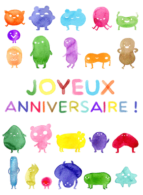 Carte Anniversaire des petits monstres colorés Carte anniversaire enfant