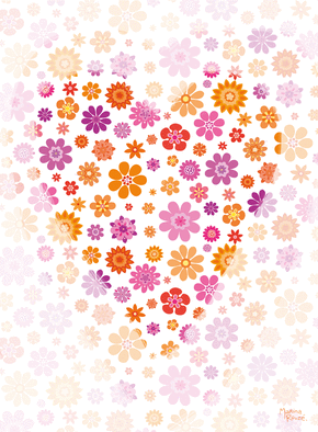 Carte Coeur de fleurs et amour en couleur Carte avec coeurs