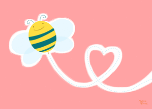 Carte Vol en coeur de l`abeille amoureuse Carte saint valentin
