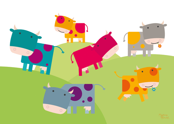 Carte Jolies vaches multicolores Carte d'animaux