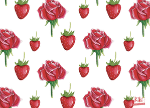 Carte Fraises et roses rouges Carte Saint Valentin personnalisée