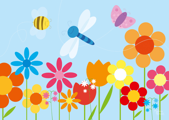 Carte Les insectes souriants Carte avec des fleurs