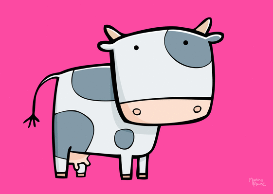 Carte Une vache sur fond rose Carte d'animaux