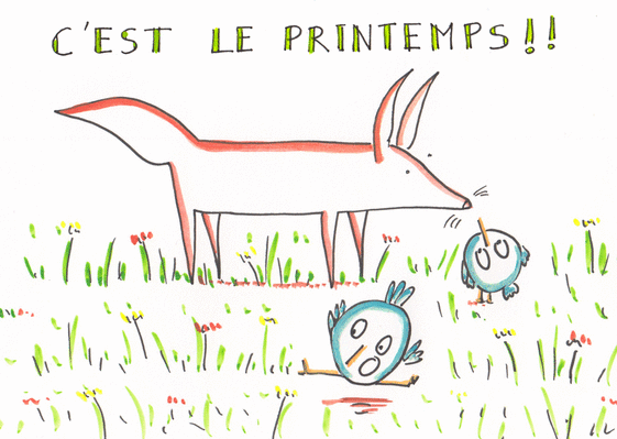 Carte C`est le printemps petit renard Carte d'avril et du printemps