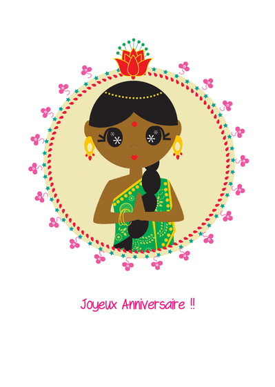 Carte Joyeux anniversaire zen et princesse indienne Carte anniversaire