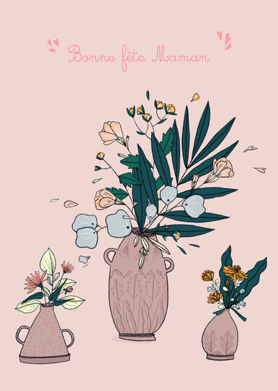 Carte Bonne fête maman et bouquets Carte fête des mères avec des fleurs