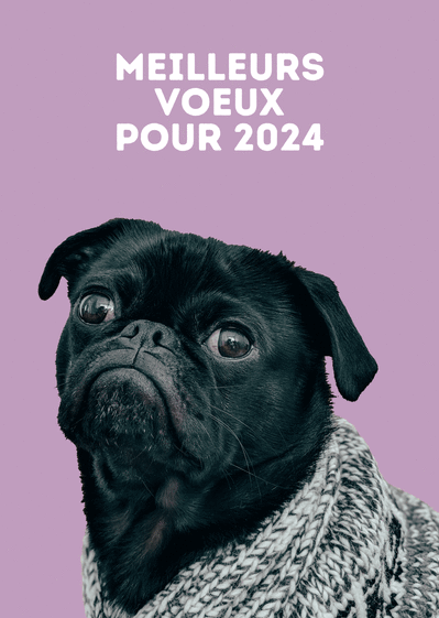 Carte Meilleurs voeux de toutou fond violet Carte de voeux entreprise humour 2024