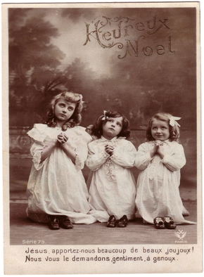 Carte Heureux noel 3 petites filles Carte ancienne Noël