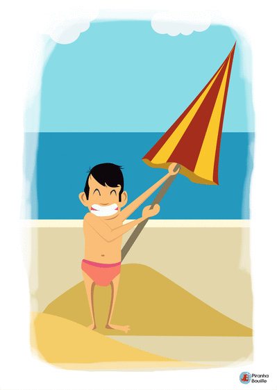 Carte On dégaine la parasol sur la plage Carte postale de Juillet et d'été