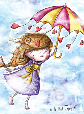 Carte La petite fille au parapluie Carte anniversaire enfant