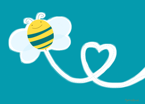 Carte Vol en coeur de l`abeille amoureuse Carte saint valentin