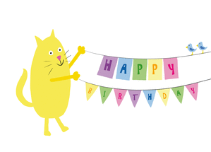 Carte Le chat et sa banderole Happy birthday Carte anniversaire enfant