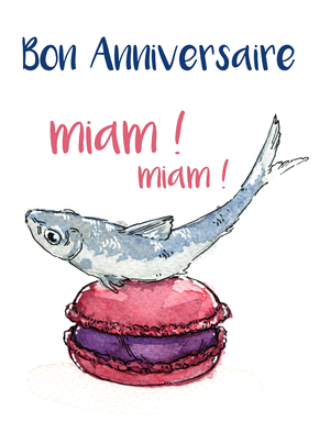 Carte Macaron framboise-sardine Carte anniversaire humour