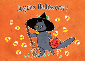 Carte Chat sorcière d`halloween Carte Halloween pour enfant