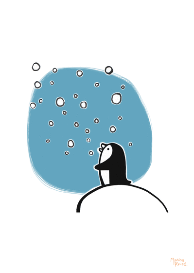 Carte Petit pingouin sous la neige Carte de décembre